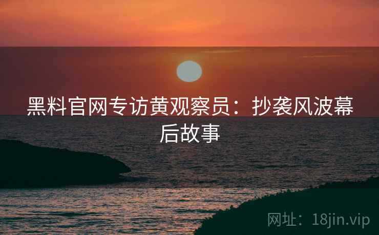 黑料官网专访黄观察员：抄袭风波幕后故事